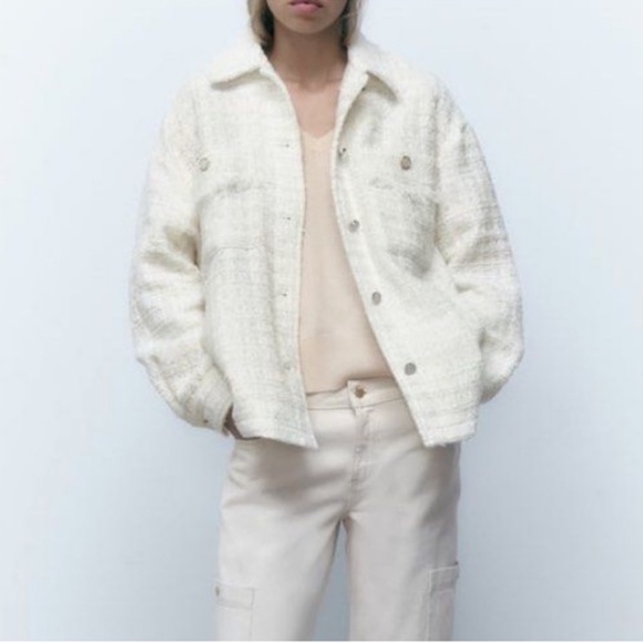 Zara Off-White Tweed Button-Up Jacket - Picture 5 of 9